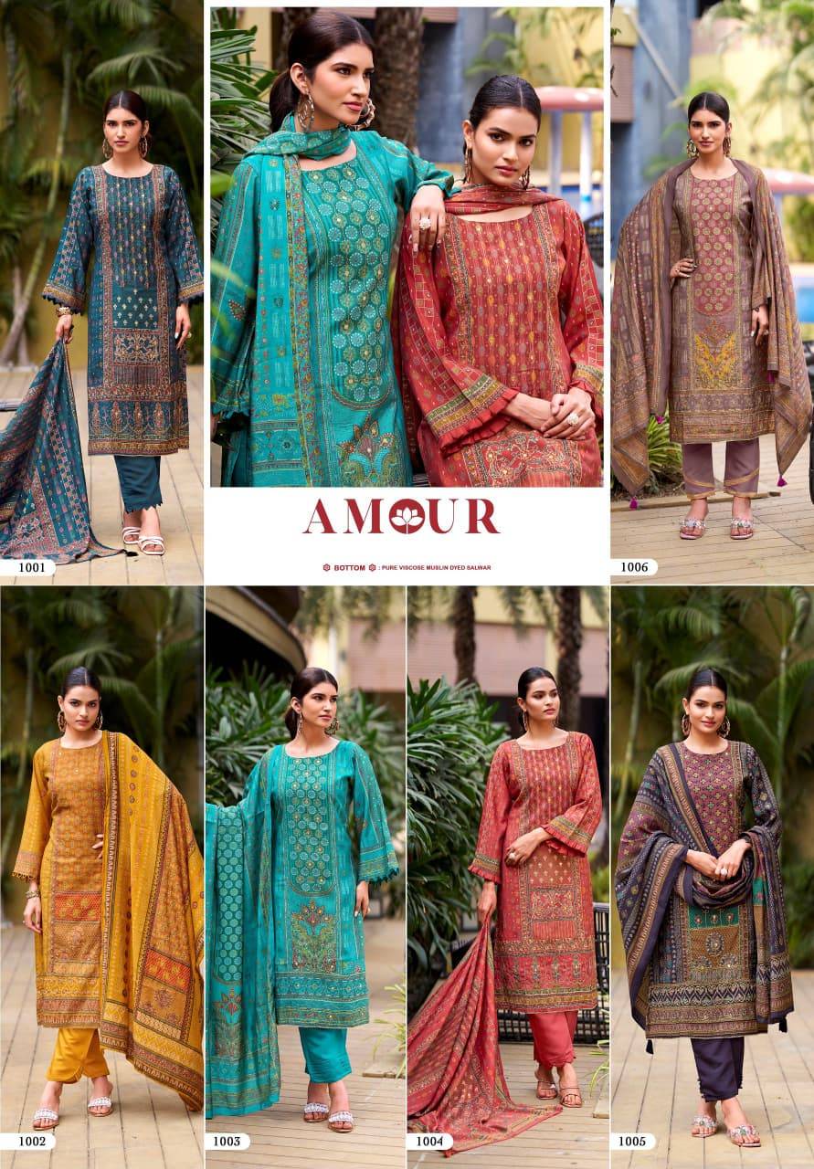 AMOUR by MUMTAZ ARTS 1001 TO 1006 SERIES Pakistani Stylish Embroidered PURE VISC MODAL Dresses At Wholesale Price